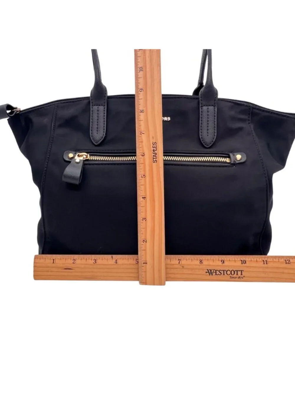 Michael Kors Kelsey Black Medium Nylon Zip Tote Gold Accents & Shoulder Straps